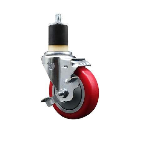 Service Caster 4'' SS Red Poly Swivel 1-7/8'' Expanding Stem Caster with Brake SCC-SSEX20S414-PPUB-RED-TLB-178